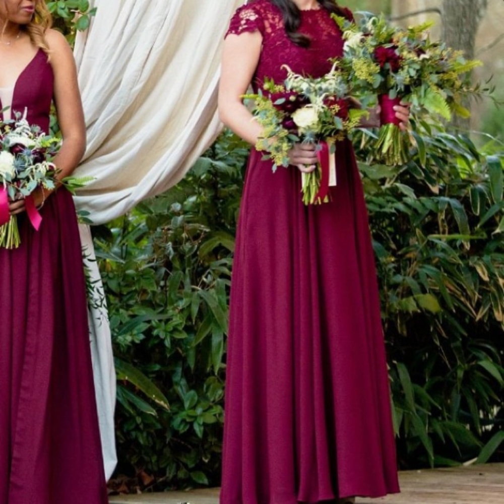 Maroon Lace and Chiffon Bridesmaid Dress